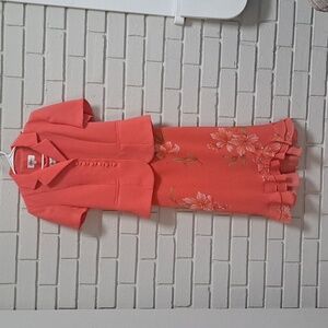 Studio I Coral Floral Ruffle Lined Maxi Dress Suit. Size 6 NWOT